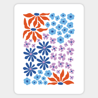 Red Blue Lilac Whimsical Flowers Magnet